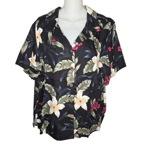 Caribbean Joe Vintage Rayon Button-Down Hawaiian Print Shirt Blouse Size 2X